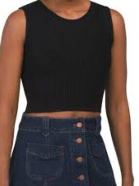 House of Harlow Black Crew Neck Crop Compression Knit